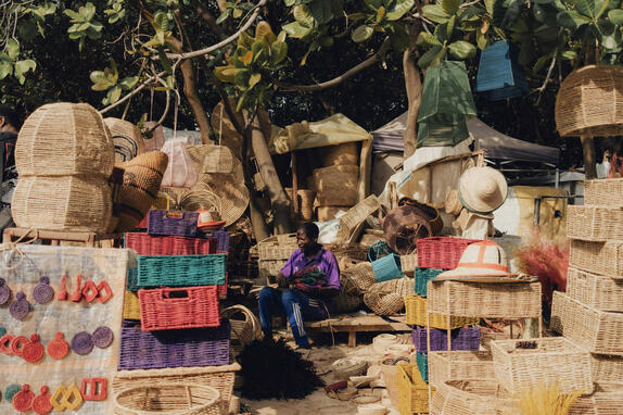 Nigerian market with handcrafted baskets